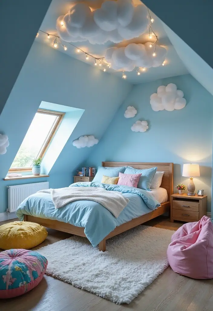 25 Attic Bedroom Ideas for Kids That Feel Cozy and Cool 1. Whimsical Sky Theme