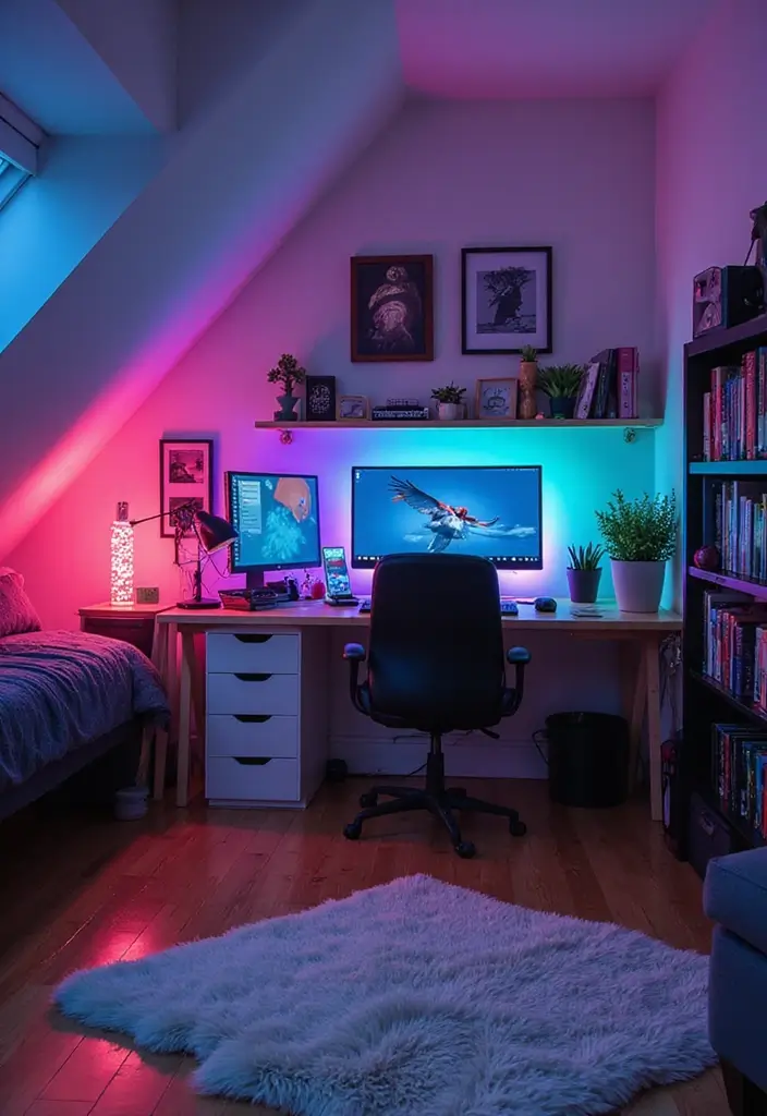 25 Attic Bedroom Ideas for Kids That Feel Cozy and Cool 10. Tech Savvy Space