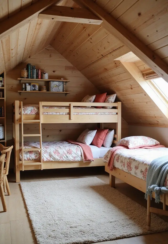 25 Attic Bedroom Ideas for Kids That Feel Cozy and Cool 12. Cozy Bunk Beds