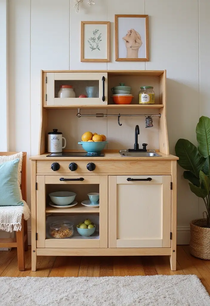 25 Farmhouse Kids Bedroom Inspirations That Are Cozy and Chic - 10. Rustic Play Kitchen
