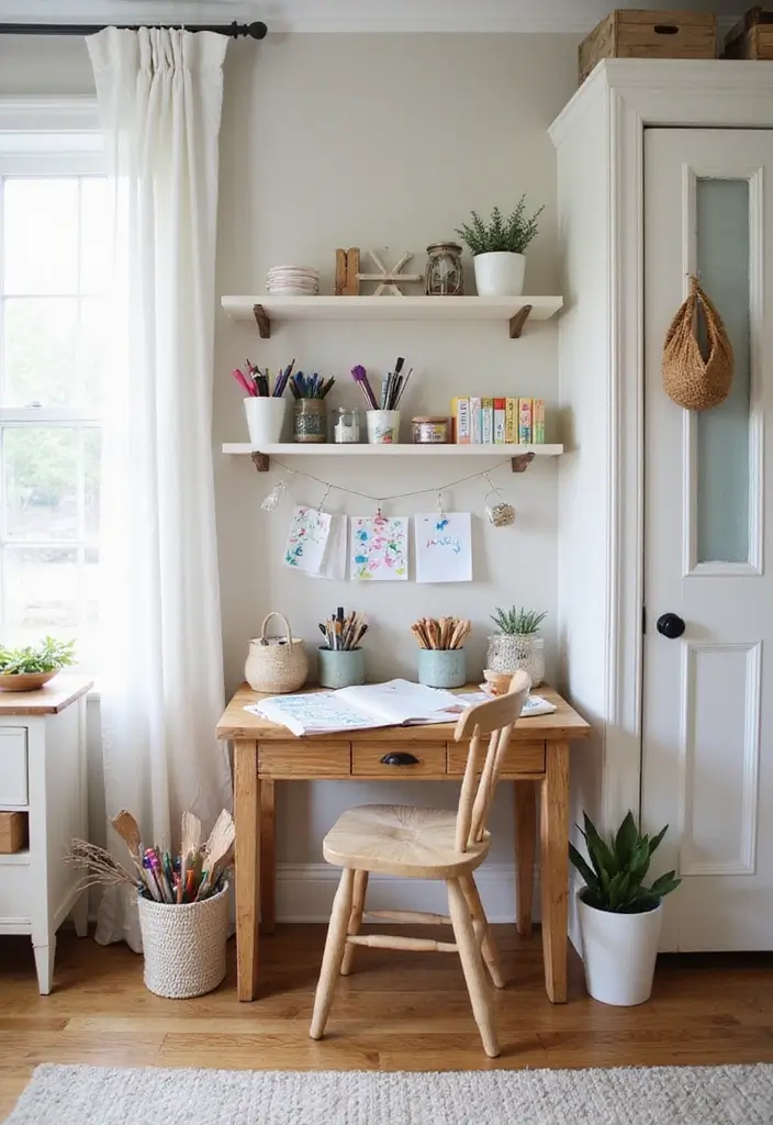 25 Farmhouse Kids Bedroom Inspirations That Are Cozy and Chic - 14. Fun Craft Station