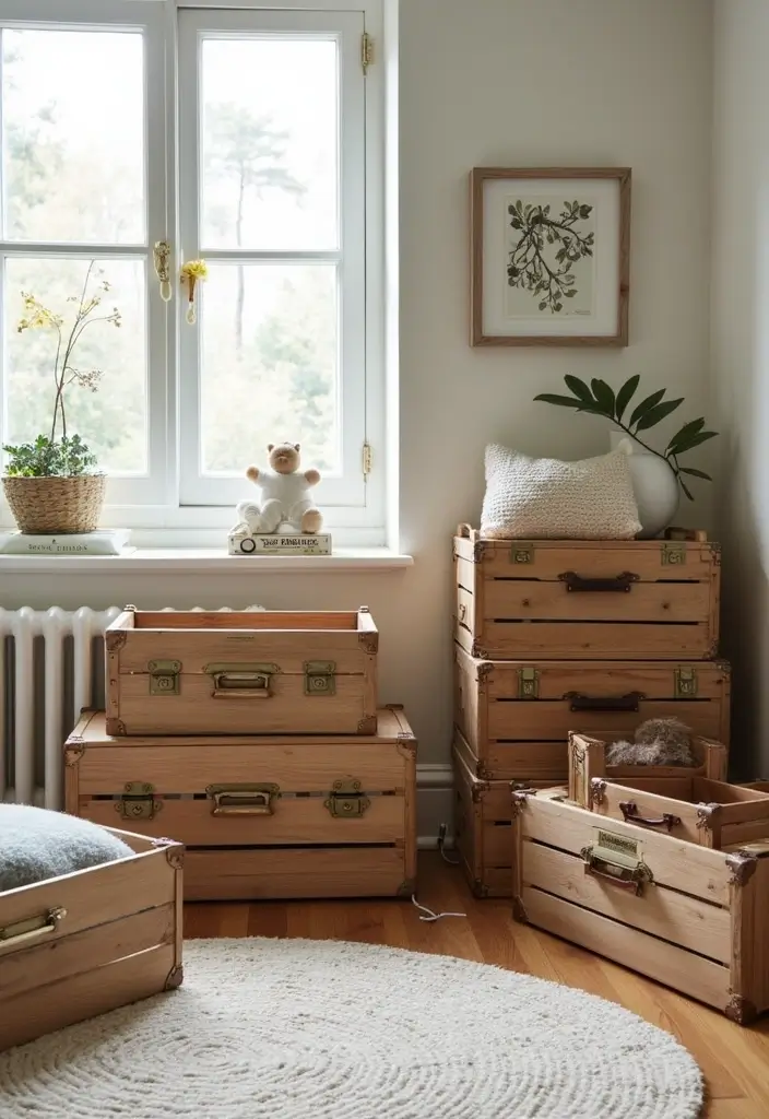 25 Farmhouse Kids Bedroom Inspirations That Are Cozy and Chic - 2. Vintage Toy Storage