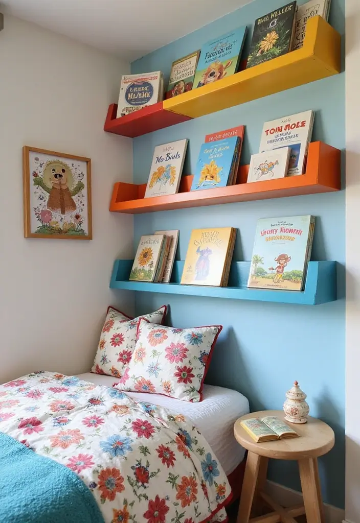 25 Kids Shared Bedroom Ideas for Boy and Girl That Work Perfectly 13. Wall mounted Bookshelves