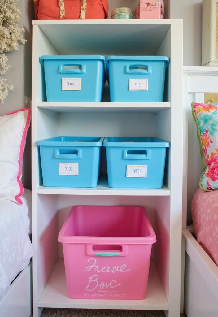 25 Kids Shared Bedroom Ideas for Boy and Girl That Work Perfectly 3. Color Coded Storage Solutions