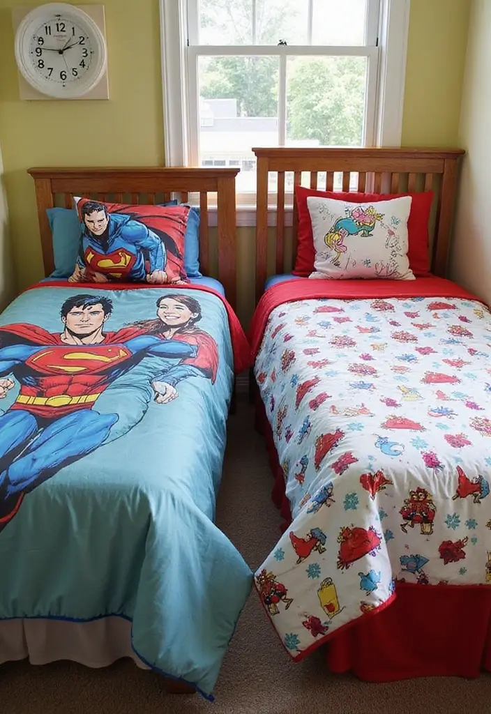 25 Kids Shared Bedroom Ideas for Boy and Girl That Work Perfectly 9. Thematic Bedding Sets