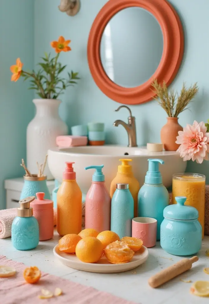 25 Kids and Guest Bathroom Ideas That Balance Practicality - 18. Brightly Colored Toiletries