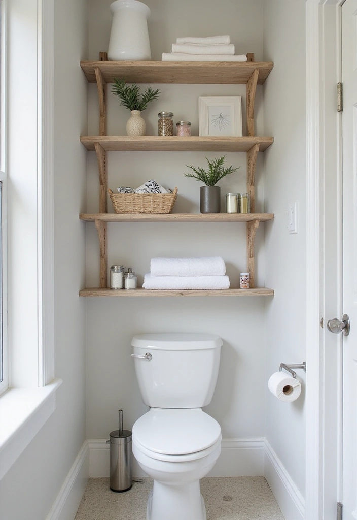 25 Kids and Guest Bathroom Ideas That Balance Practicality - 2. Wall-Mounted Shelves