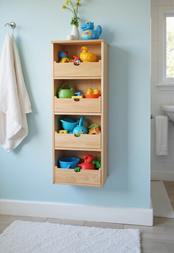 25 Kids and Guest Bathroom Ideas That Balance Practicality - 23. Fun Bath Toys Storage