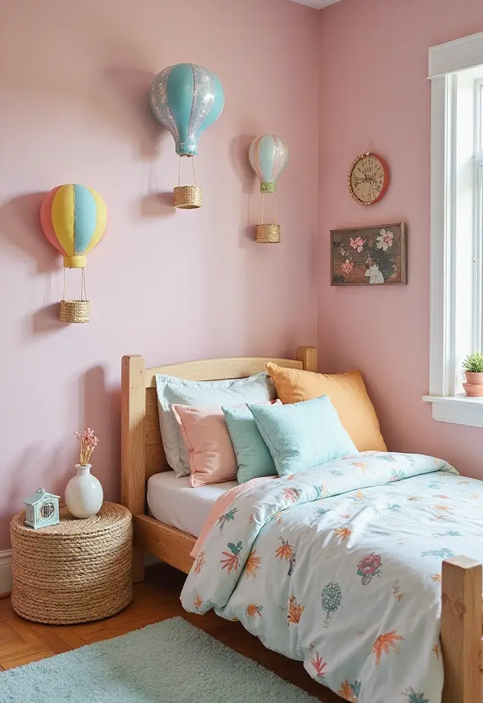 25 Pink Kids Bedroom Ideas That Feel Sweet and Playful - 13. Whimsical Air Balloon Theme