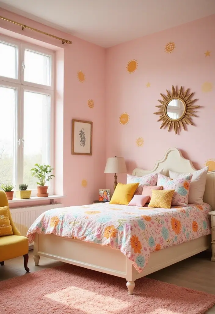 25 Pink Kids Bedroom Ideas That Feel Sweet and Playful - 14. Sunshine and Blossoms