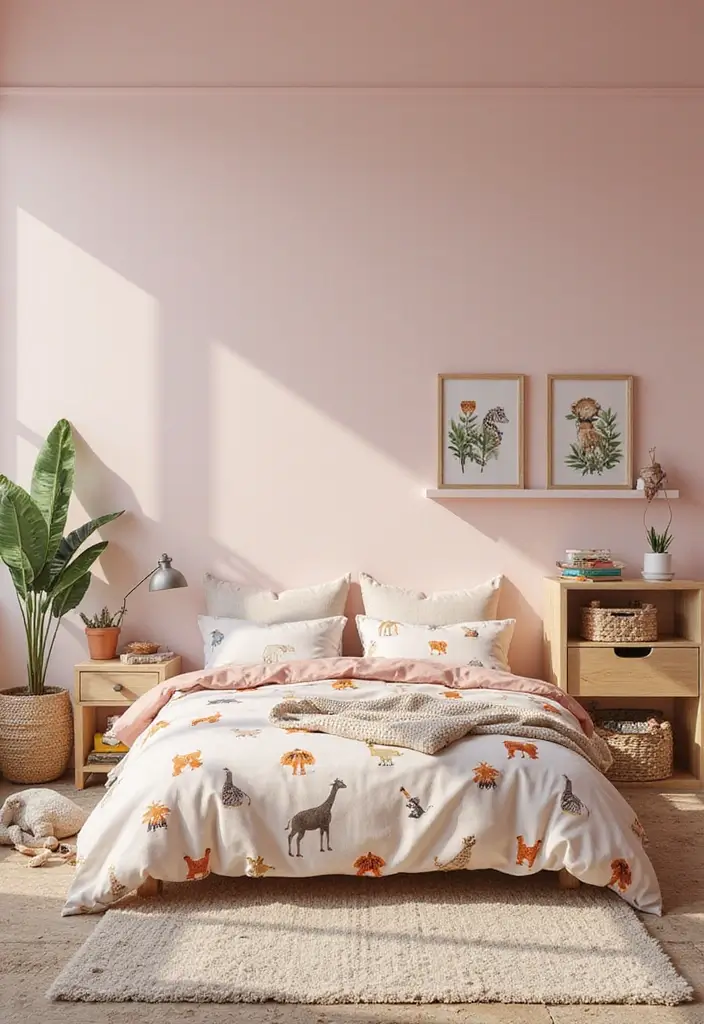 25 Pink Kids Bedroom Ideas That Feel Sweet and Playful - 21. Adorable Animal Kingdom