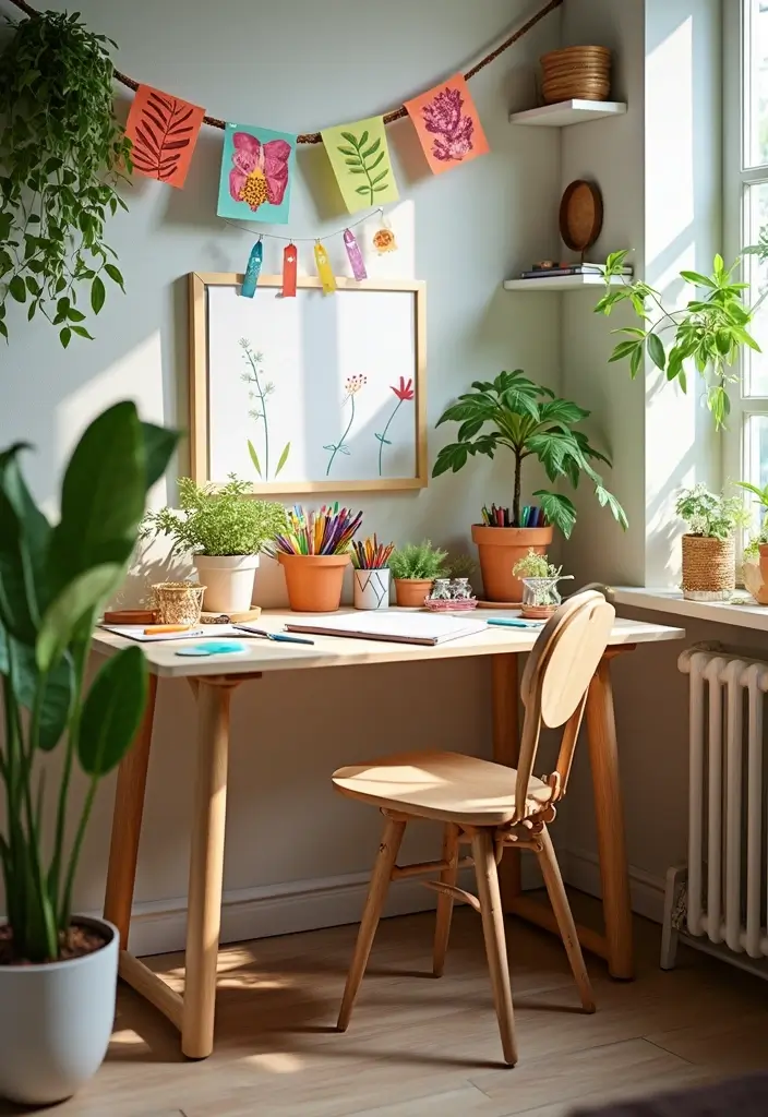 26 Forest Kids Room Ideas That Bring Nature Indoors - 9. DIY Nature Crafts Corner