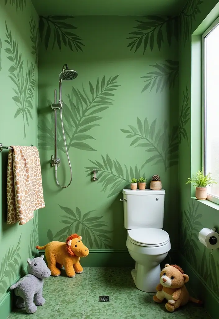 27 Colorful Kids Bathroom Designs That Brighten the Space - 2. Jungle Safari Escape