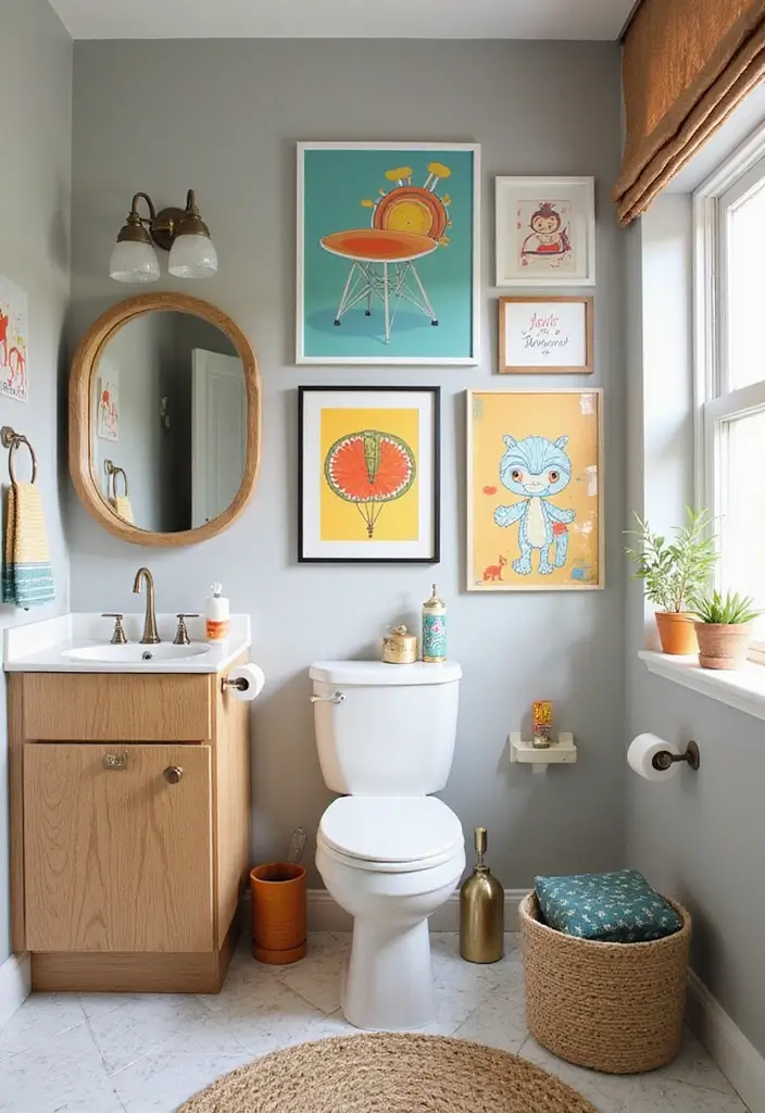 27 Colorful Kids Bathroom Designs That Brighten the Space - 26. Vibrant Wall Art