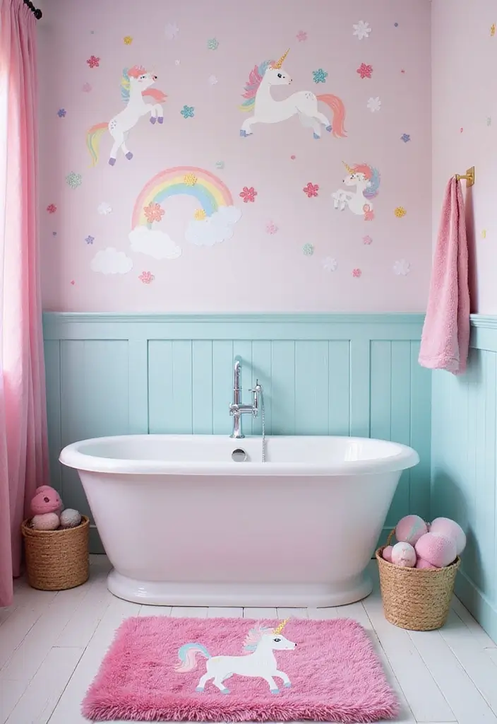 27 Colorful Kids Bathroom Designs That Brighten the Space - 7. Magical Unicorn Haven