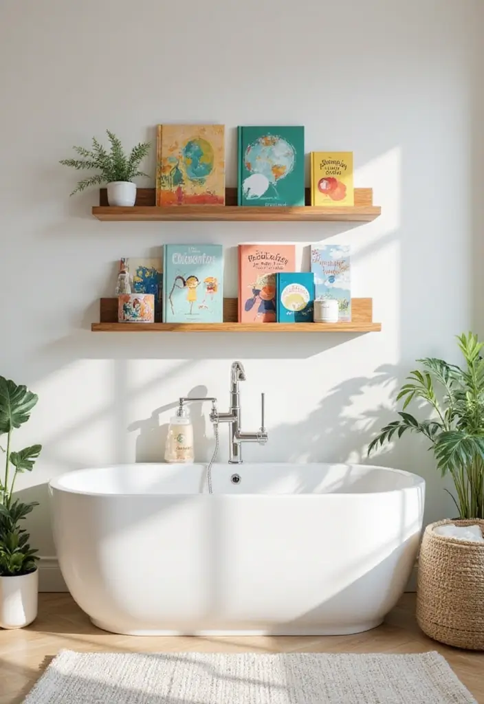 27 Farmhouse Kids Bathroom Designs That Feel Rustic and Fresh 17. Decorative Wall Shelves