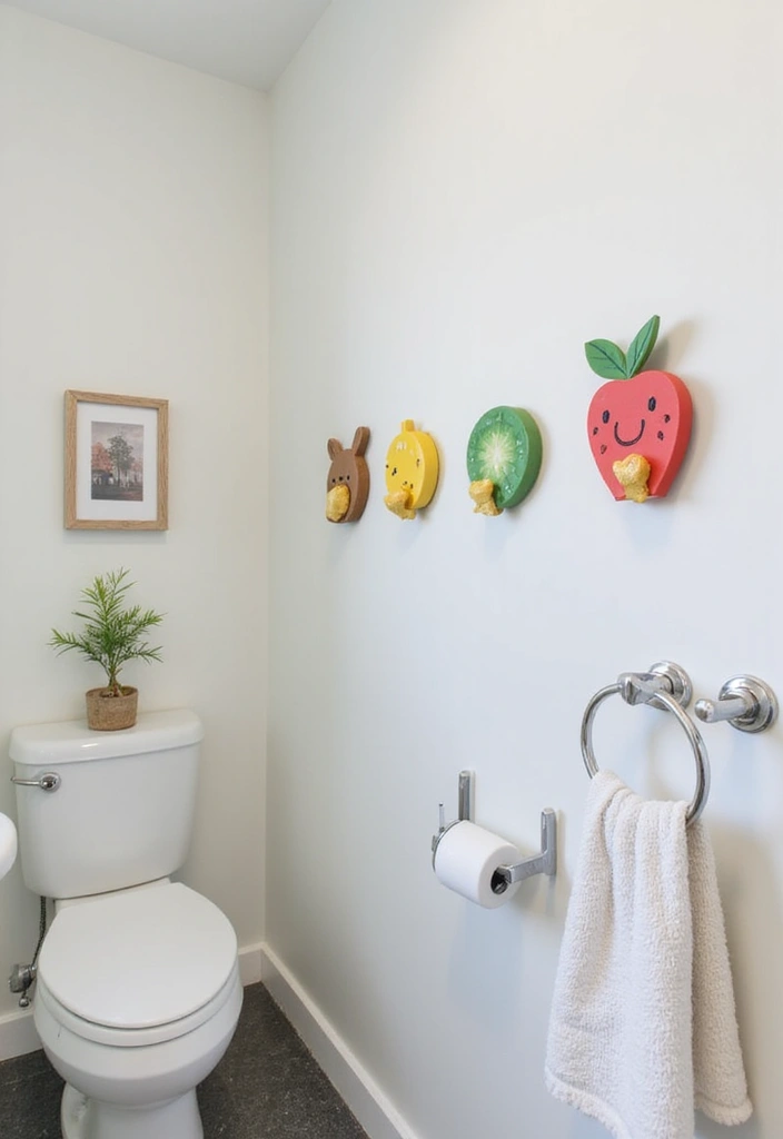 27 Farmhouse Kids Bathroom Designs That Feel Rustic and Fresh 19. Fun Hooks for Accessories