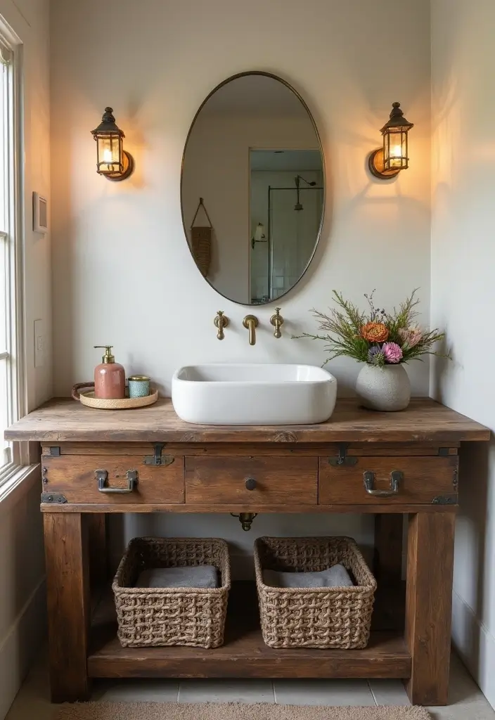 27 Farmhouse Kids Bathroom Designs That Feel Rustic and Fresh 2. Rustic Vanities with Farmhouse Sink