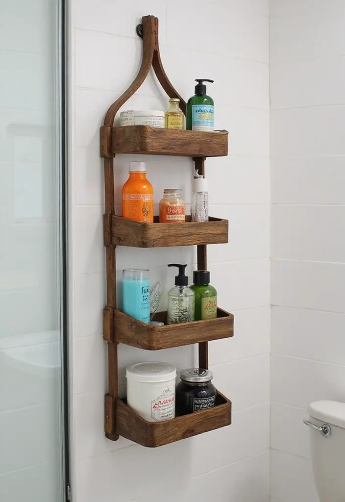 27 Farmhouse Kids Bathroom Designs That Feel Rustic and Fresh 21. Rustic Shower Caddy