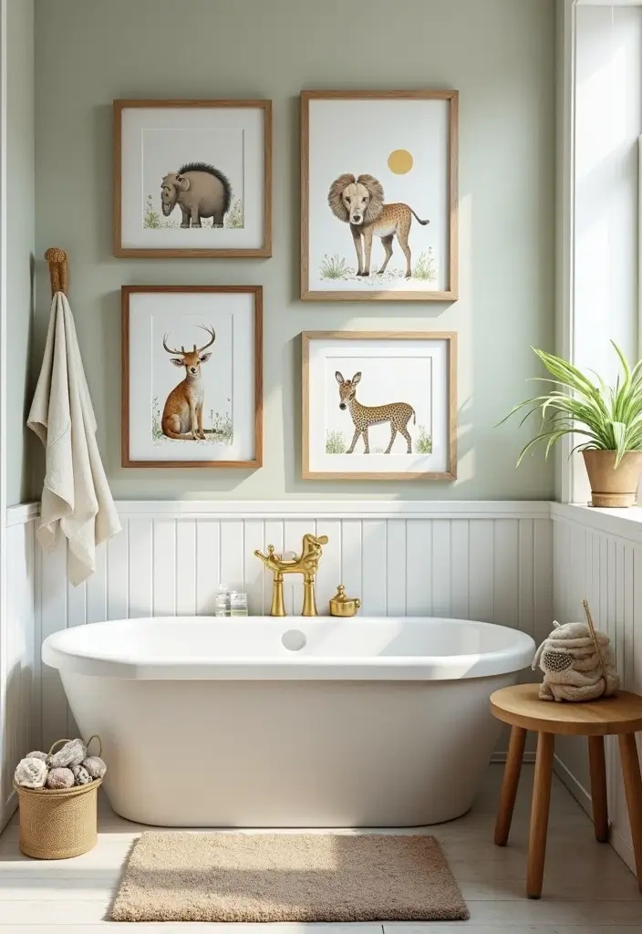 27 Farmhouse Kids Bathroom Designs That Feel Rustic and Fresh 26. Creative Wall Art