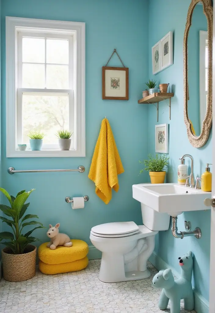 27 Farmhouse Kids Bathroom Designs That Feel Rustic and Fresh 3. Playful Color Palettes