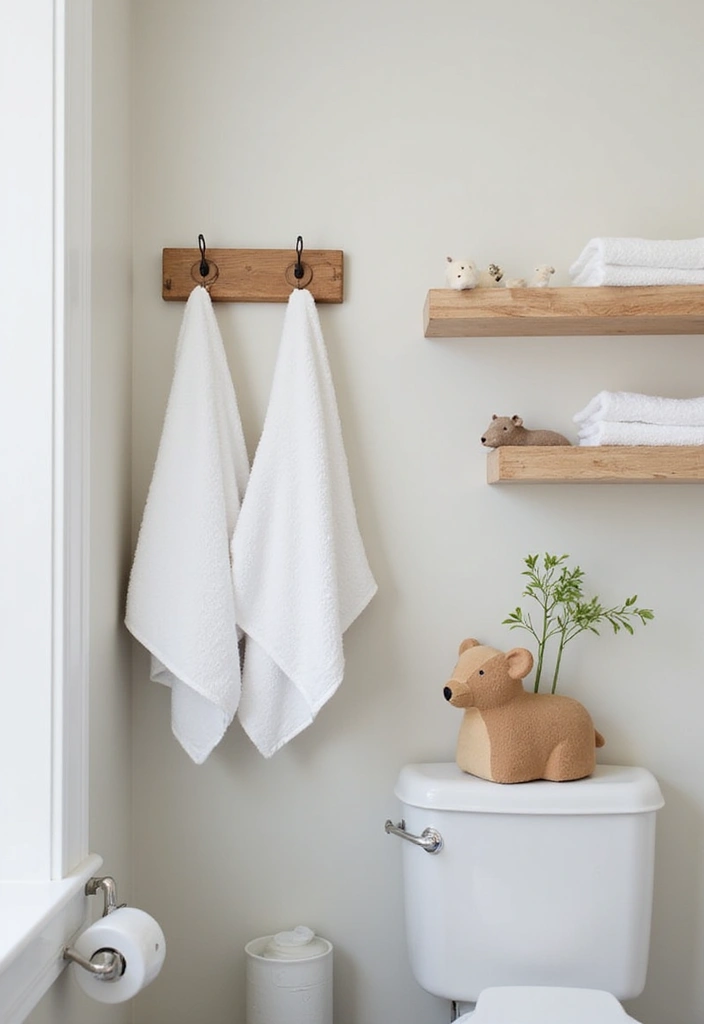 27 Farmhouse Kids Bathroom Designs That Feel Rustic and Fresh 9. Charming Towel Holders