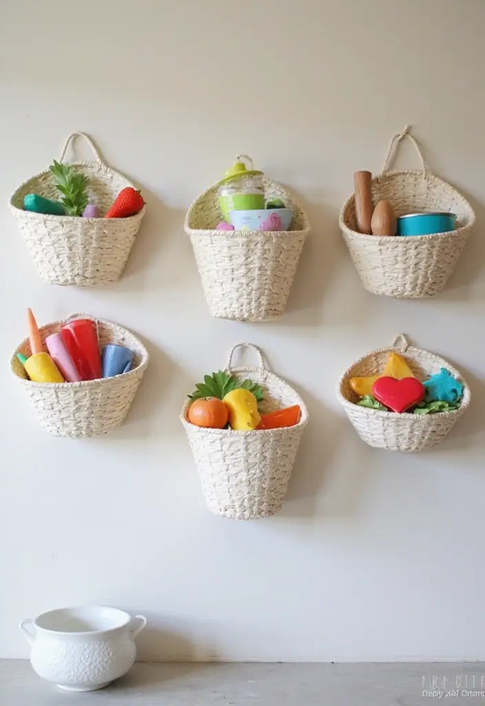 27 Kids Kitchen Storage Solutions That Parents Love - 14. Wall-Mounted Baskets