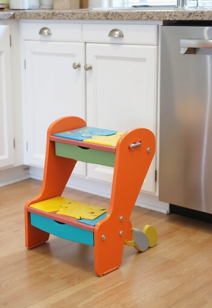 27 Kids Kitchen Storage Solutions That Parents Love - 20. Folding Step Stools