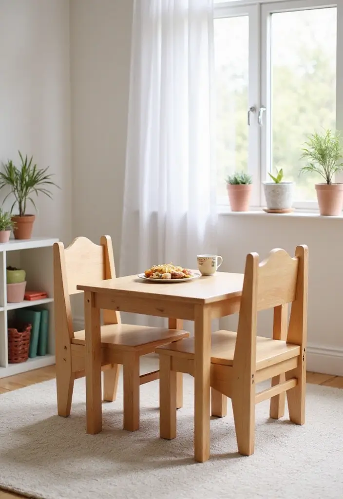 27 Kids Kitchen Storage Solutions That Parents Love - 25. Kid-Sized Dining Set Storage