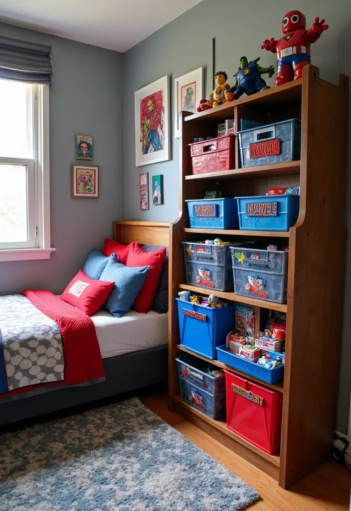 27 Marvel Kids Bedroom Designs Every Young Superhero Will Love - 12. Marvel-Themed Storage Solutions