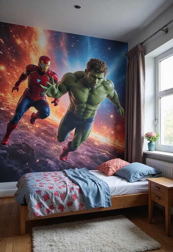 27 Marvel Kids Bedroom Designs Every Young Superhero Will Love - 14. Marvel Themed Mural