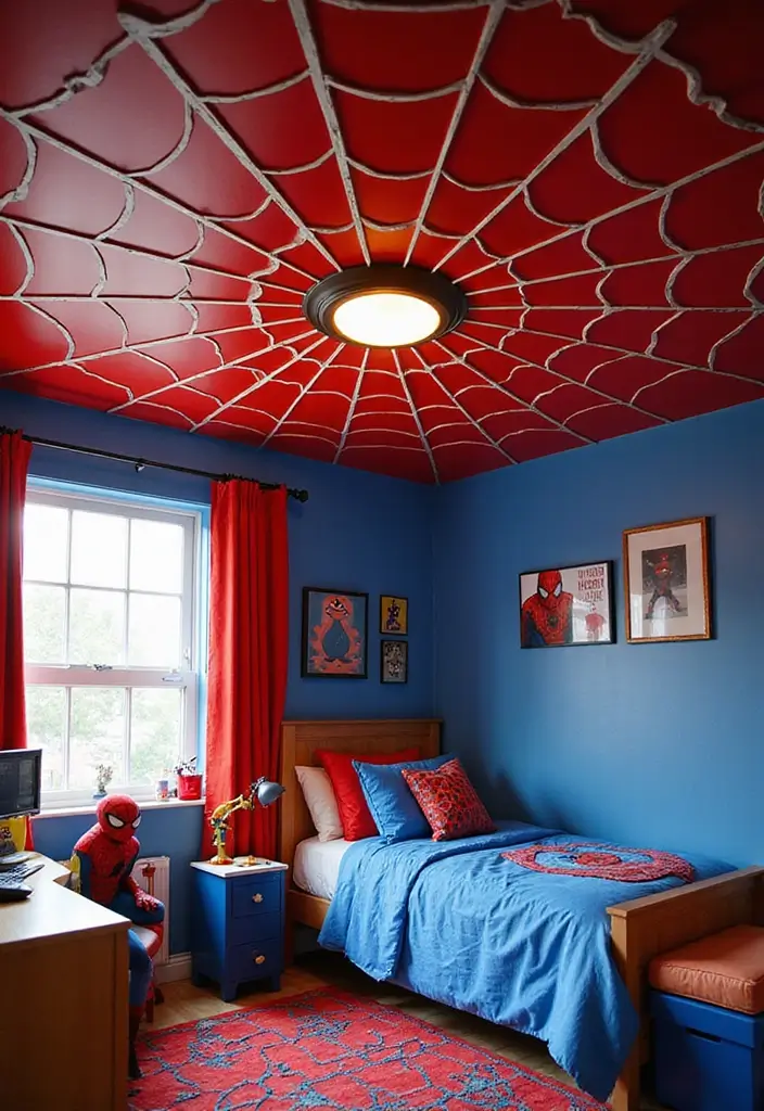 27 Marvel Kids Bedroom Designs Every Young Superhero Will Love - 2. Spider-Man Web Ceiling