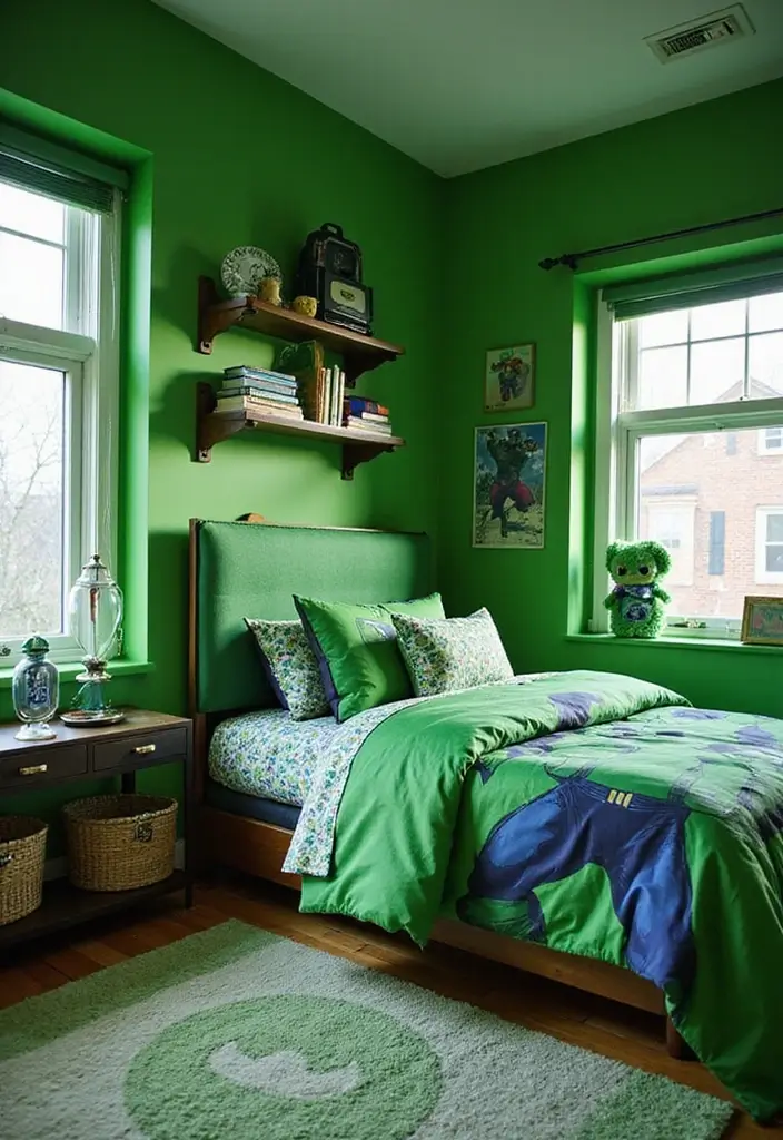 27 Marvel Kids Bedroom Designs Every Young Superhero Will Love - 5. Hulk Smash Green Room