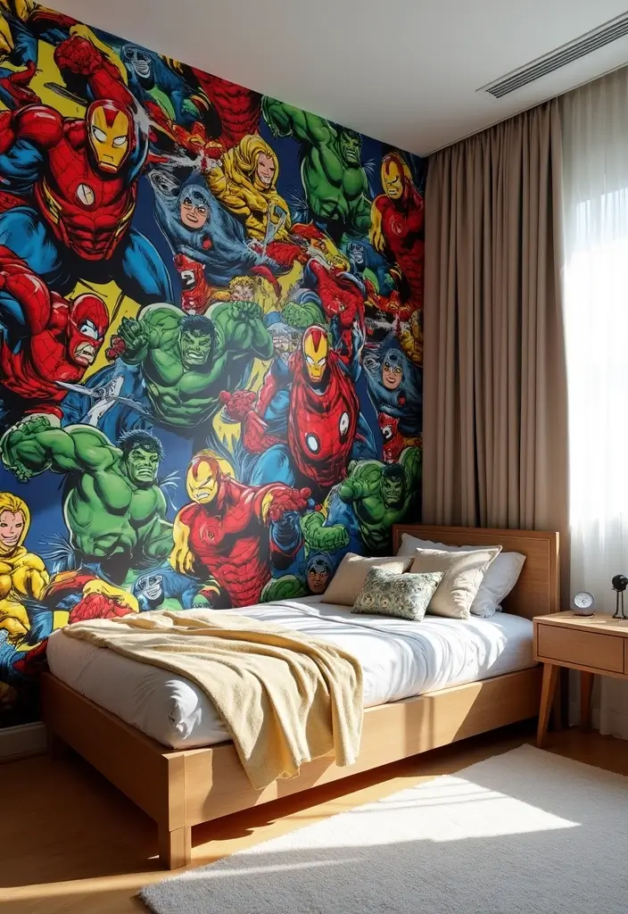 27 Marvel Kids Bedroom Designs Every Young Superhero Will Love - 7. Marvel Comic Wallpaper