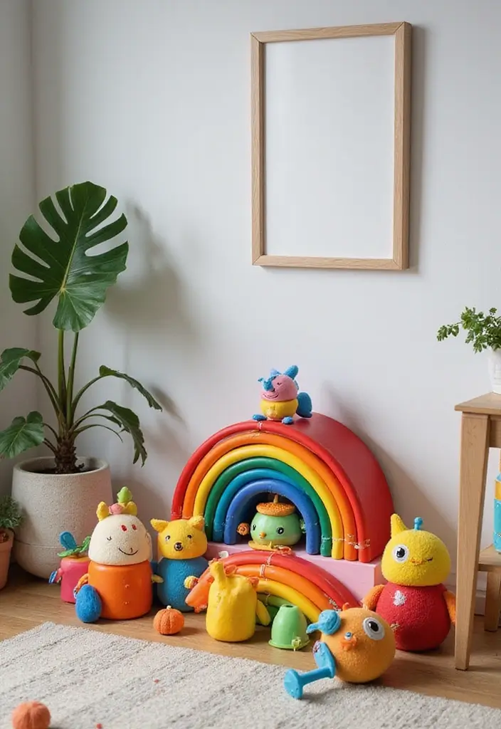 27 Rainbow Room Ideas for Kids That Spark Joy Instantly - 10. Rainbow Toys: A Fun Display