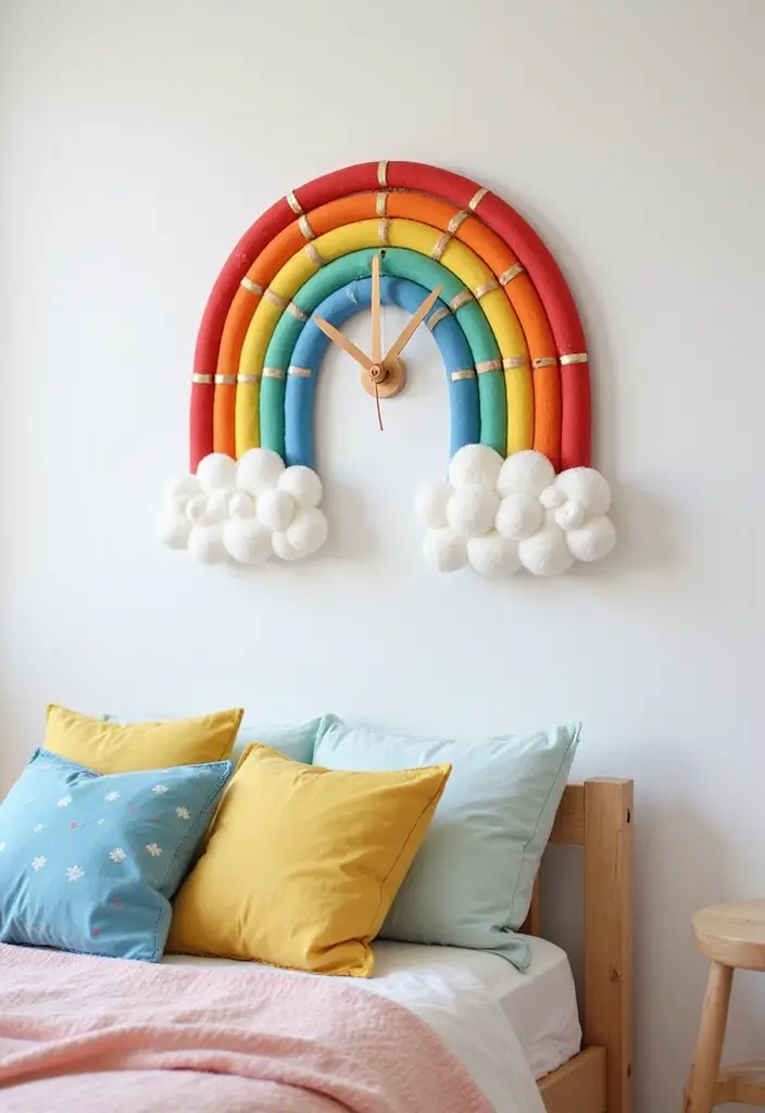 27 Rainbow Room Ideas for Kids That Spark Joy Instantly - 18. Rainbow Clock: Timely Decor