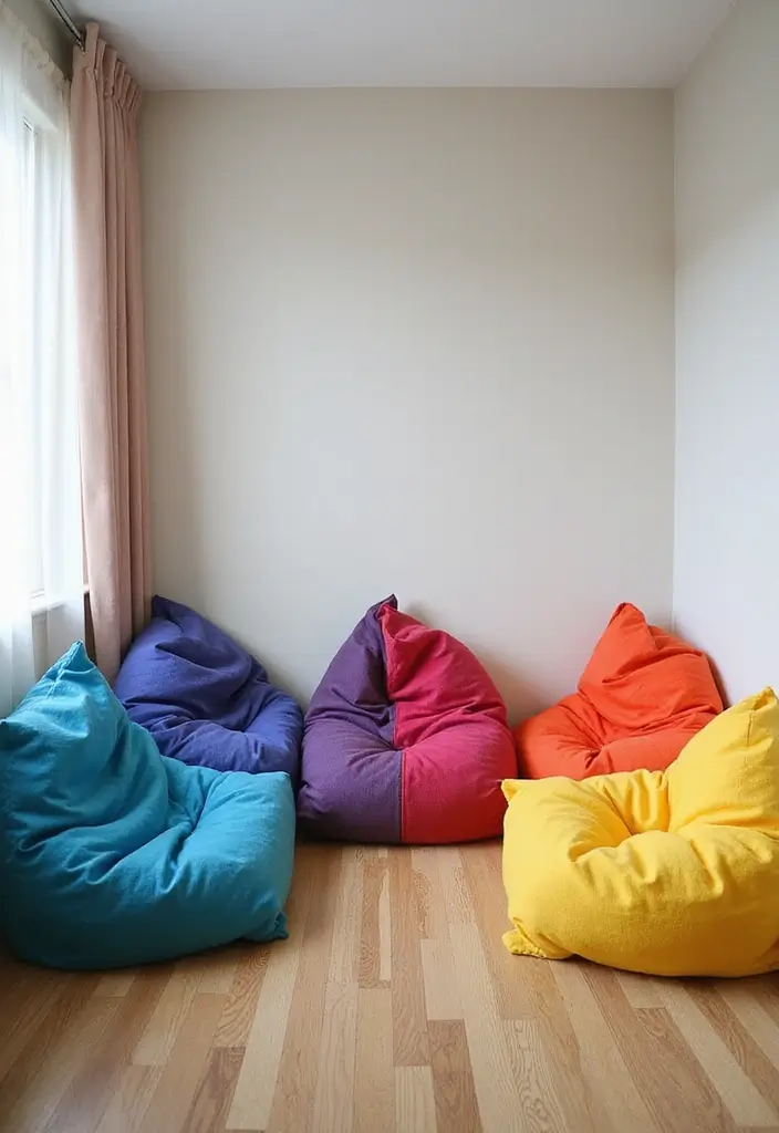 27 Rainbow Room Ideas for Kids That Spark Joy Instantly - 19. Rainbow Bean Bags: Cozy Seating