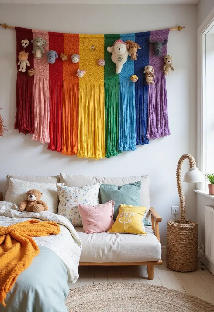 27 Rainbow Room Ideas for Kids That Spark Joy Instantly - 23. Rainbow Themed Wall Hangings: Texture and Color