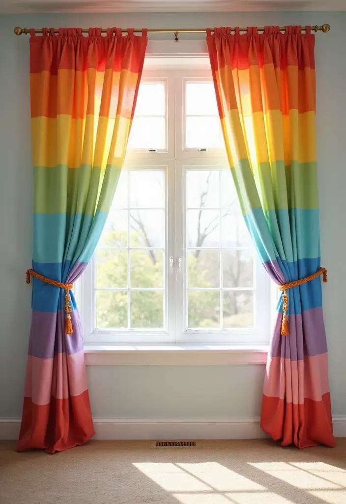 27 Rainbow Room Ideas for Kids That Spark Joy Instantly - 4. Rainbow Curtains: Let the Light Shine In
