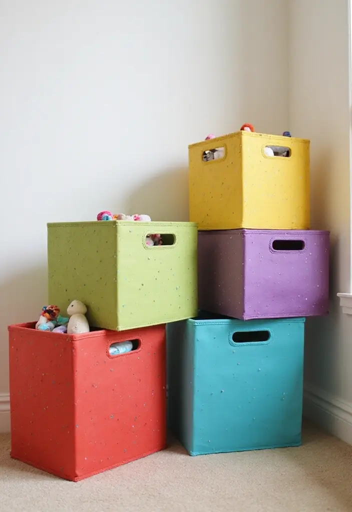 27 Rainbow Room Ideas for Kids That Spark Joy Instantly - 7. Colorful Storage Bins: Tidy Up with Style