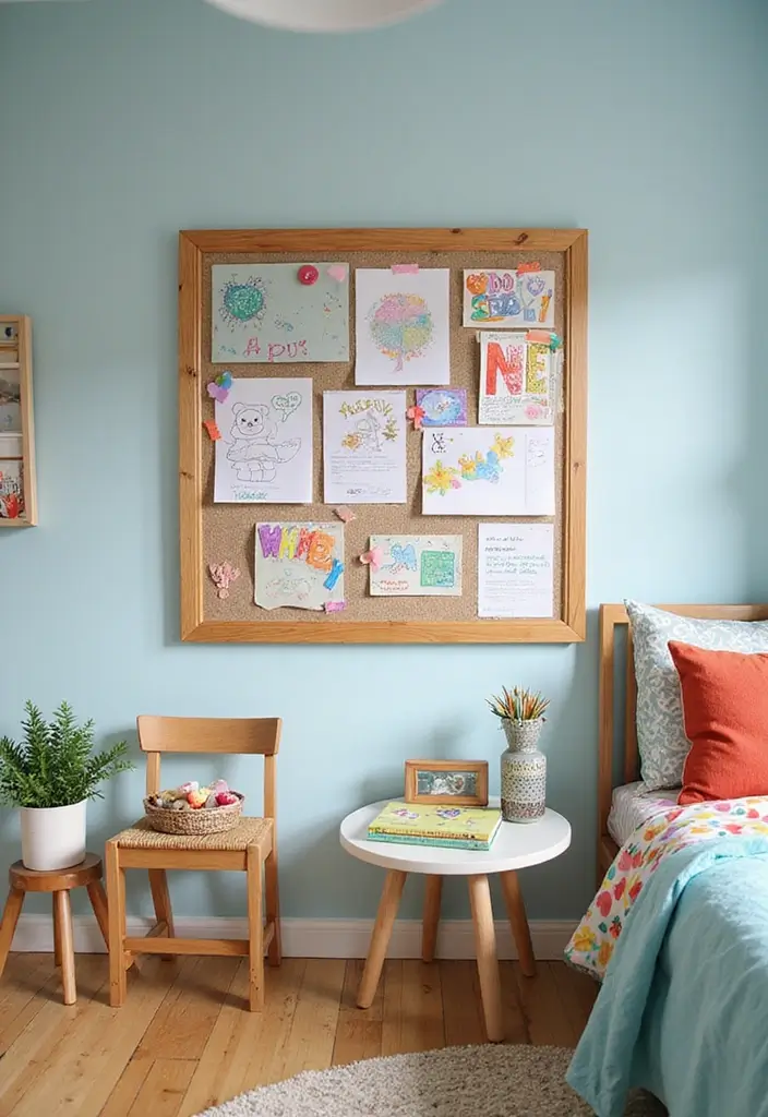27 Small Shared Kids Bedroom Hacks That Save Space - 15. Shared Bulletin Board