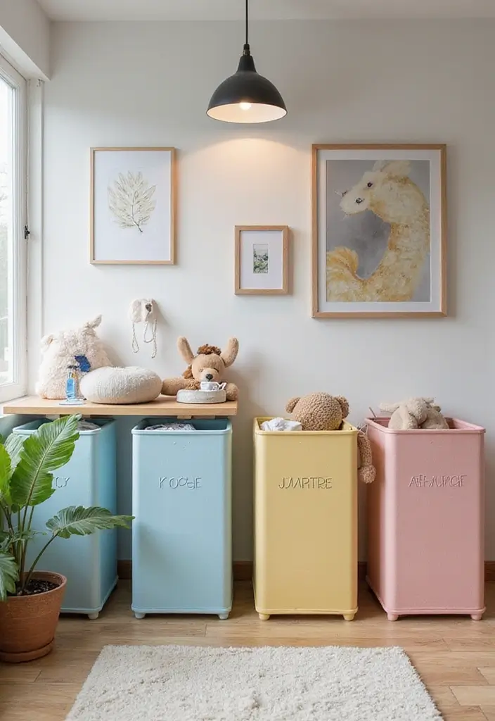 27 Small Shared Kids Bedroom Hacks That Save Space - 17. Space-saving Laundry Hampers