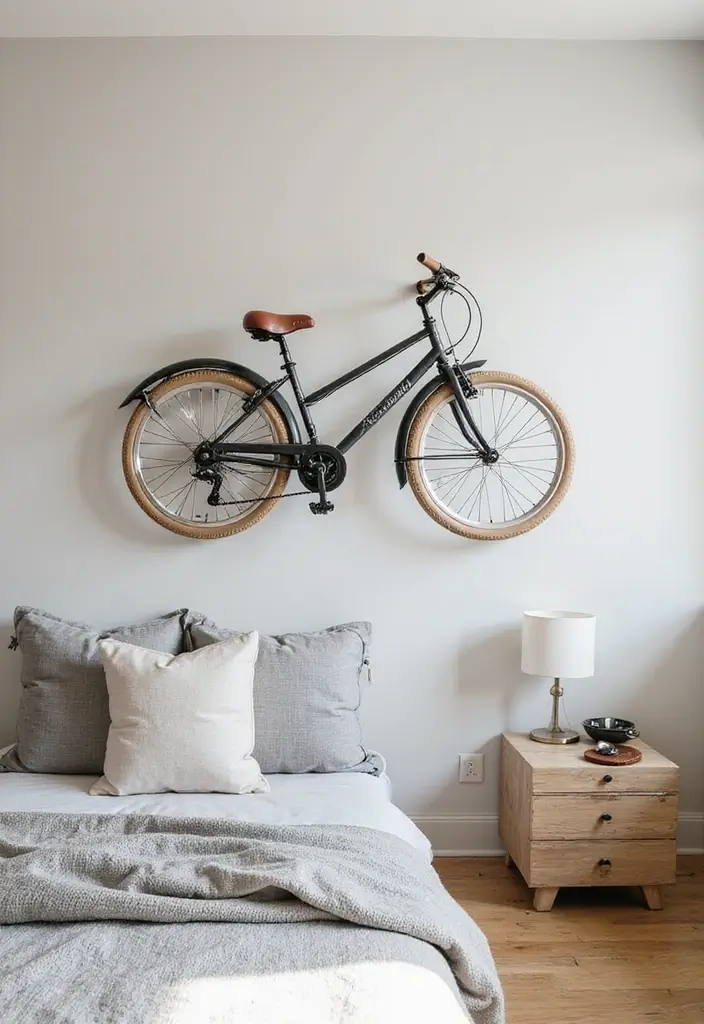 27 Small Shared Kids Bedroom Hacks That Save Space - 25. Stylish Wall-mounted Bikes
