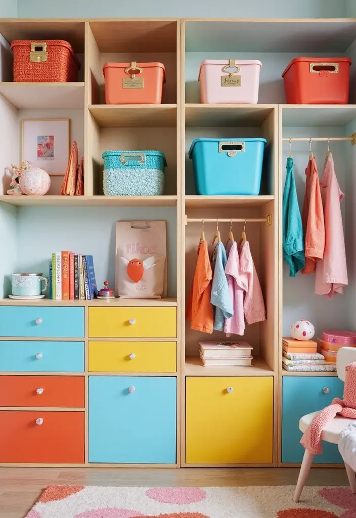 27 Small Shared Kids Bedroom Hacks That Save Space - 5. Color-coded Organization