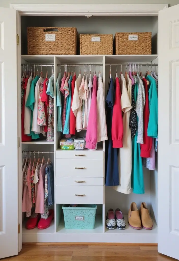 27 Small Shared Kids Bedroom Hacks That Save Space - 9. Shared Closet Solutions