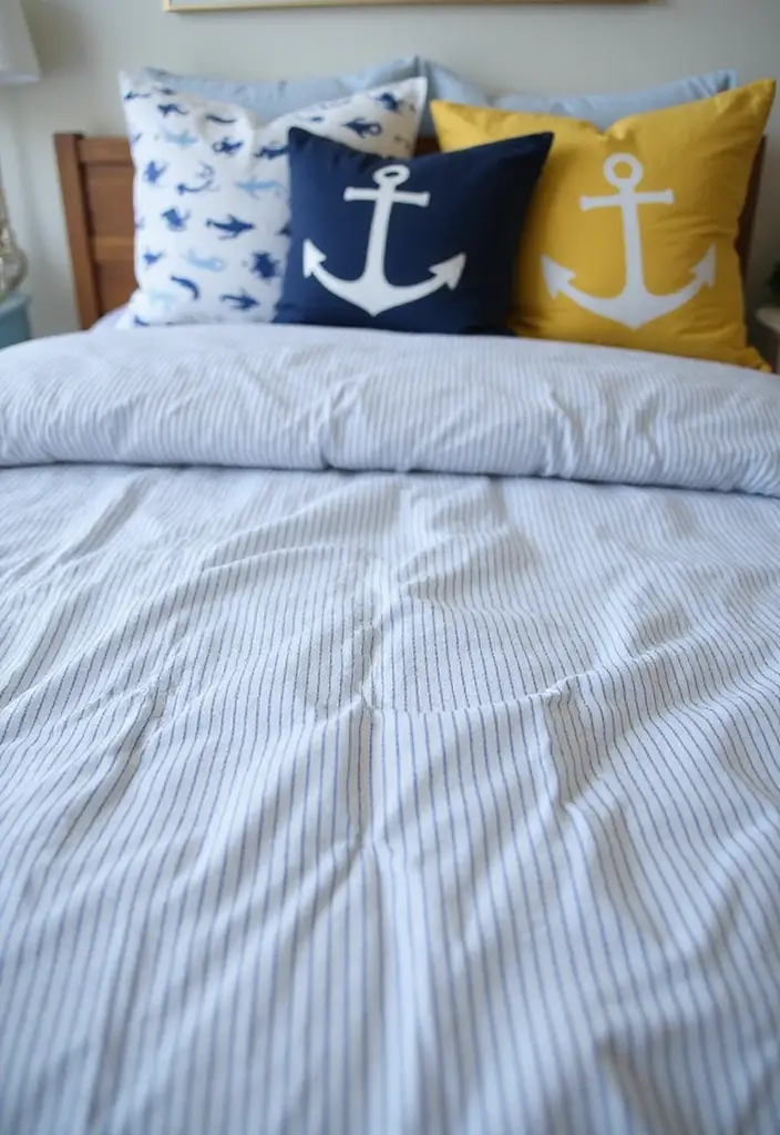 28 Coastal Kids Bedroom Inspirations Full of Breezy Charm - 1. Nautical Themed Bed Linens
