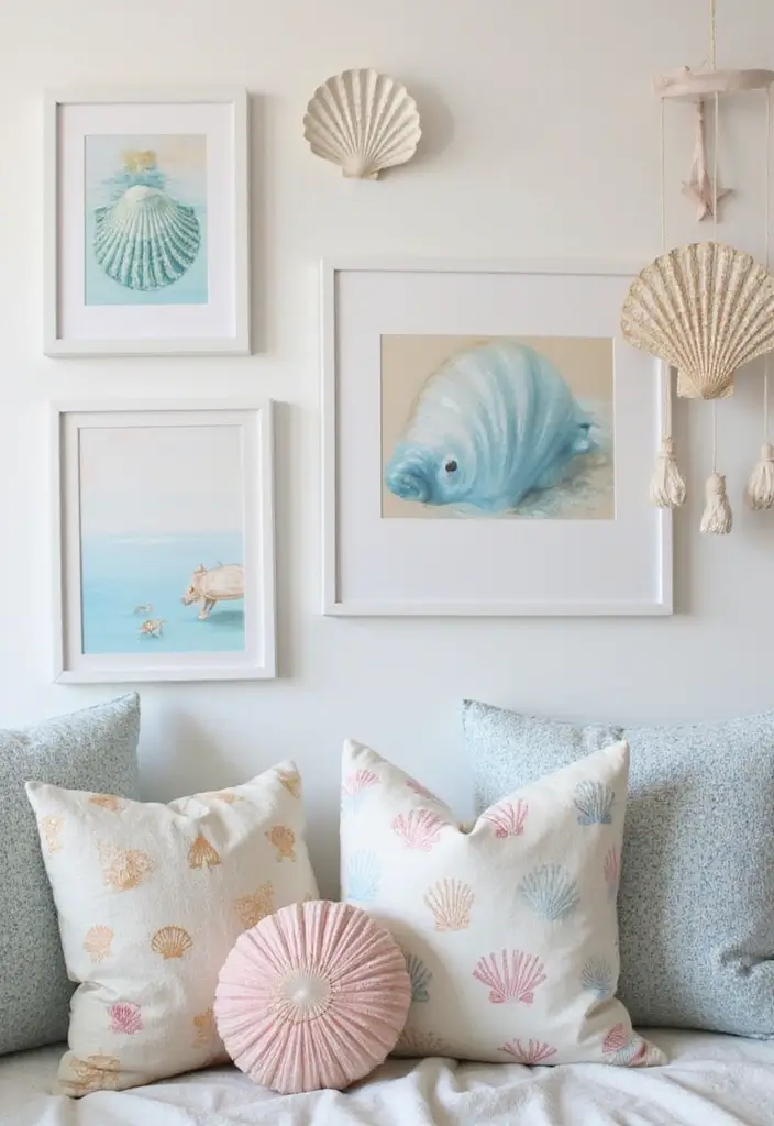 28 Coastal Kids Bedroom Inspirations Full of Breezy Charm - 10. Seashell Motif Decor