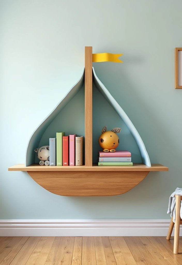 28 Coastal Kids Bedroom Inspirations Full of Breezy Charm - 11. Floating Boat Shelves