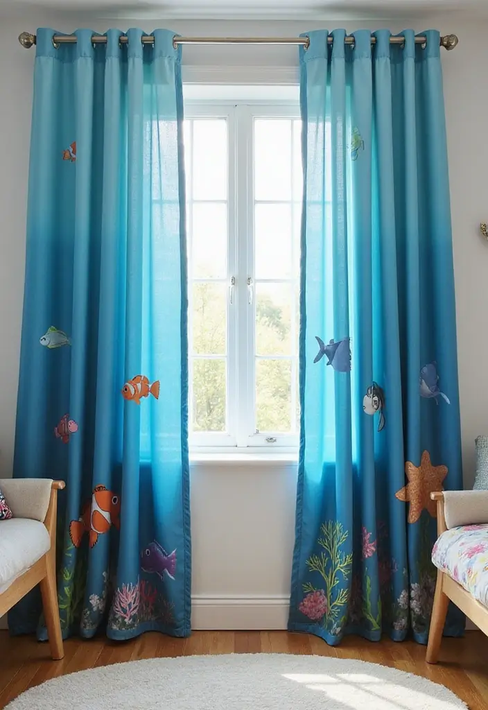 28 Coastal Kids Bedroom Inspirations Full of Breezy Charm - 16. Underwater-themed Curtains