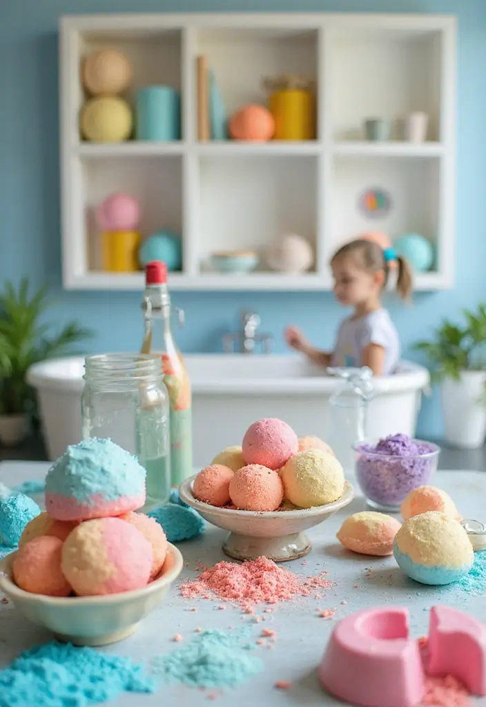 28 Kids Jack and Jill Bathroom Ideas That Are Functional and Fun - 14. DIY Bath Bomb Station
